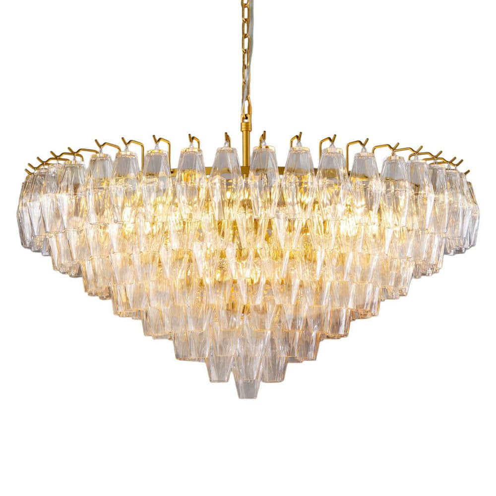 Modern 37 in. 14-Light Clear Diamond-Cut Glass Globe Chandelier for Living Room, Dining Room with Bulbs Included price history on PriceWatchPro