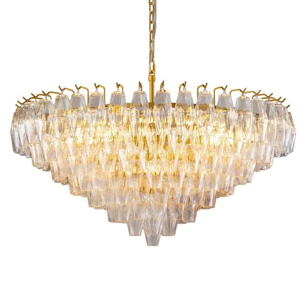 Modern 37 in. 14-Light Clear Diamond-Cut Glass Globe Chandelier for Living Room, Dining Room with Bulbs Included