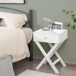 25.5 in. H x 18 in. W x 13.5 in. D White Side Nightstand with Drawer x Shaped Structure Accent Sofa End Table