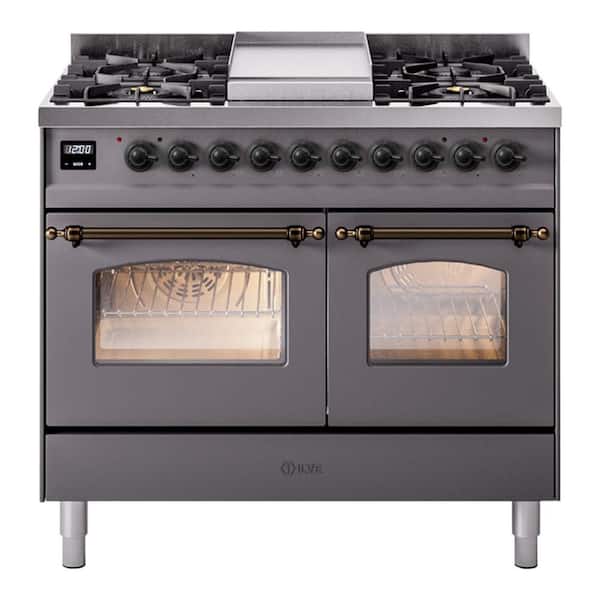 Nostalgie II 40 in. 6 Burner Dual Fuel Natural Gas Range in Graphite Matte with Burnished Trim