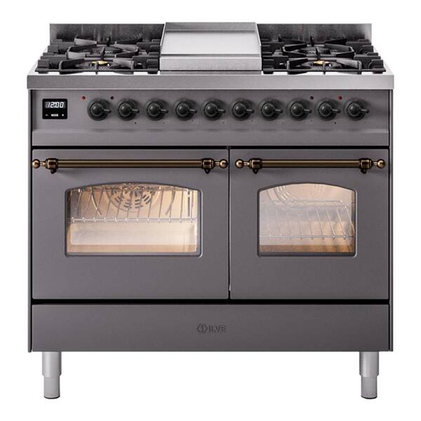 Nostalgie II 40 in. 6 Burner Dual Fuel Liquid Propane Range in Graphite Matte with Burnished Trim