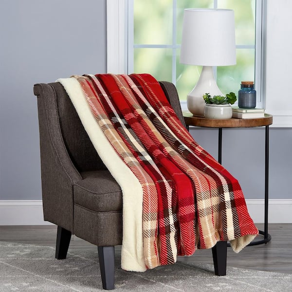 Lavish Home Oversized Plush Vineyard Plaid Poly Fleece Sherpa