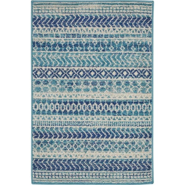 Nourison Passion Navy Blue doormat 2 ft. x 3 ft. Geometric Contemporary Kitchen Area Rug