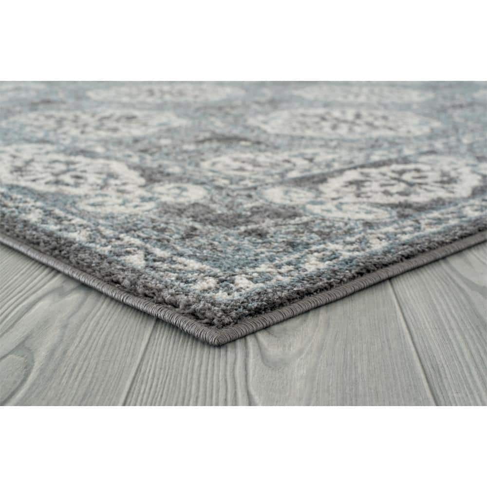 Contemporary Oriental Blue Runner Rug 2'6" x 10'3", Easy-Care Synthetic