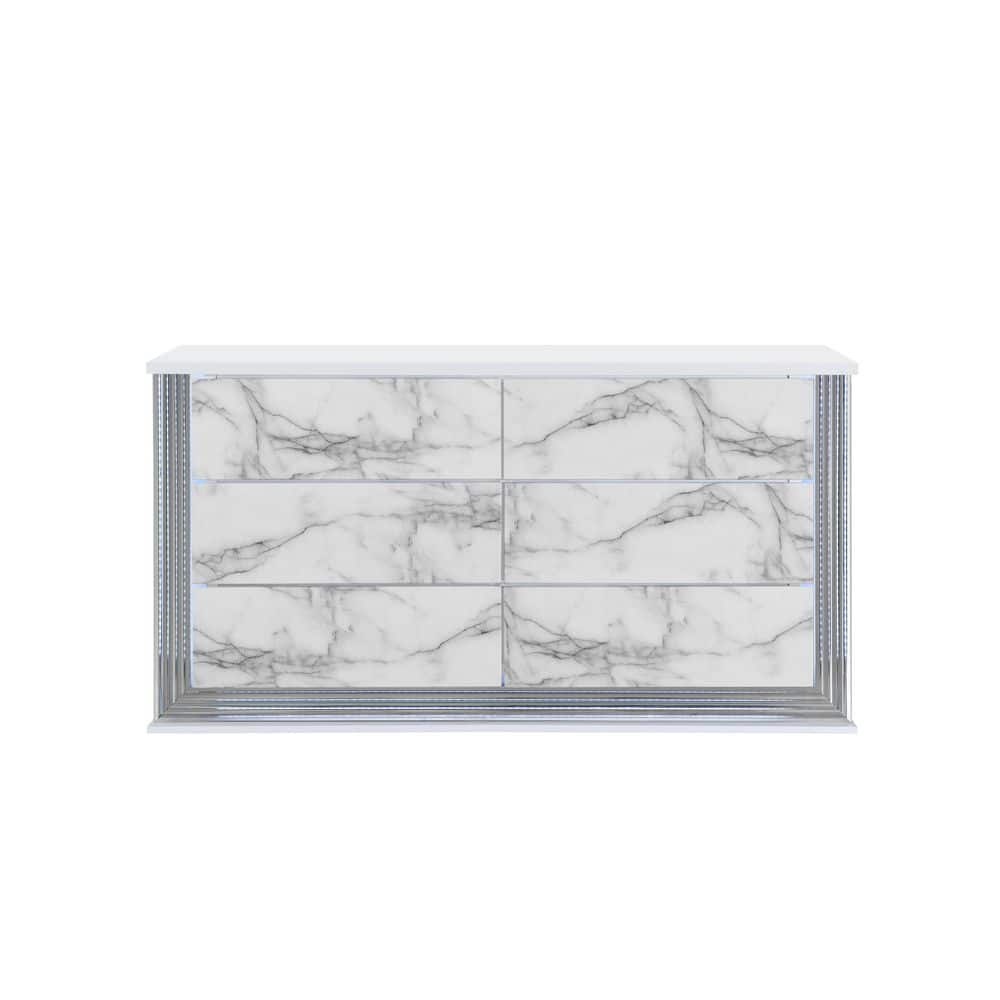White 6 drawer 61.02 in. Dresser with Mirror