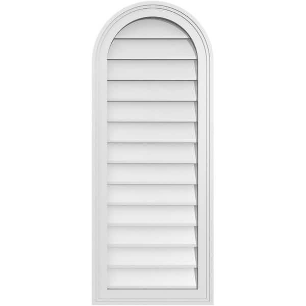 Ekena Millwork 16 in. x 40 in. Round Top White PVC Paintable Gable Louver Vent Non-Functional