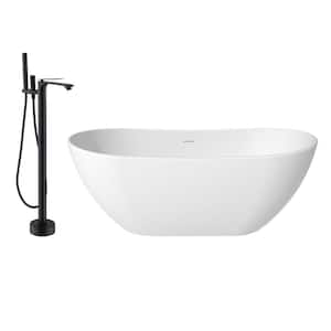 64.57 in. x 32.28 in. Soaking Flatbottom Non-Whirlpool Bathtub with Center Drain and Shower Faucet in Matte White