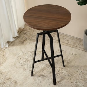 Brown 42 in. H Industrial Modern Adjustable Round Bar Table with Walnut Veneer Top and Steel Base