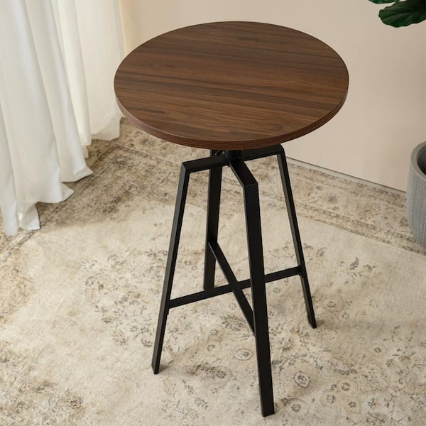 Glitzhome Brown 42 in. H Industrial Modern Adjustable Round Bar Table with Walnut Veneer Top and Steel Base