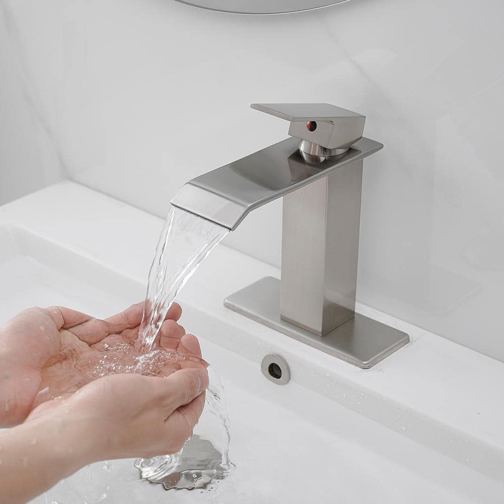 Brushed Nickel Single Handle Waterfall Bathroom Faucet