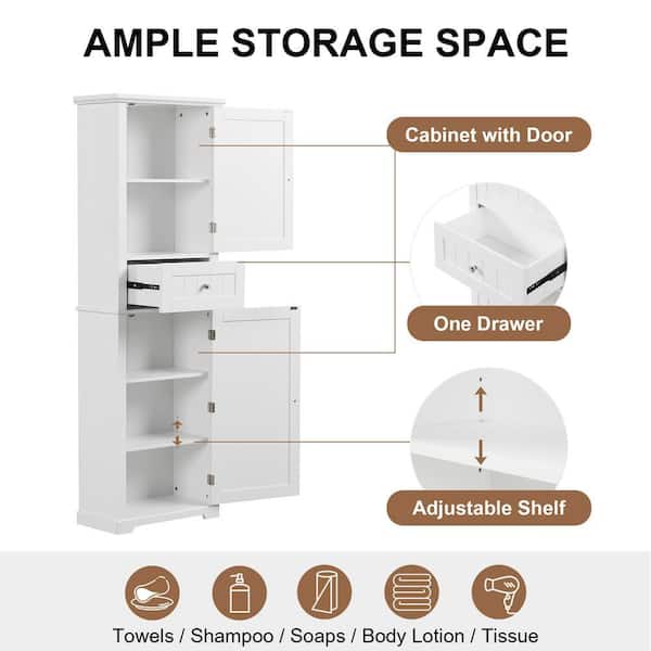 Xzkai 22 in. W x 11 in. D x 67.3 in. H White Linen Cabinet with Xzkai 22 in. W x 11 in. D x 67.3 in. H White Linen Cabinet with