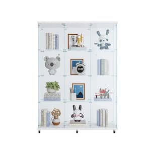 66.14in*47.64in*14.57in 4-Shelf Glass White Floor Standing Wooden Display Cabinet with 2 Glass Doors