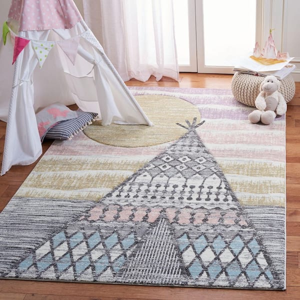 Carousel Kids 2 ft. x 3 ft. Gray/Pink Sunset Teepee Area Rug
