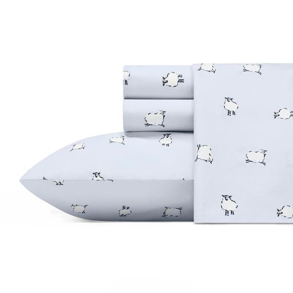 Poppy & Fritz Sheep 3-Piece Blue Graphic Cotton Twin Sheet Set