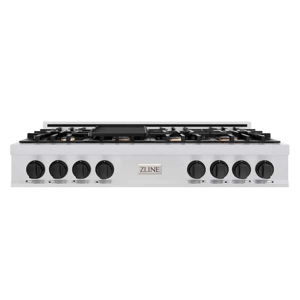 Autograph Edition 48 in. 7 Burner Front Control Gas Cooktop with Matte Black Knobs in Stainless Steel