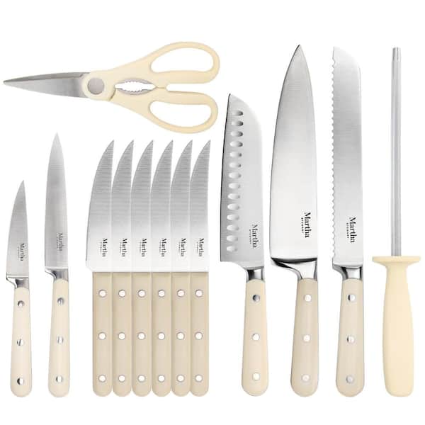 Martha Stewart Essential Ruxton 14 Piece Stainless Steel Knife and Block Set  in Linen knives chef knife - AliExpress