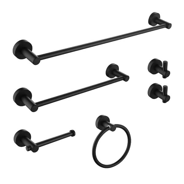 Unbranded Modern 6 Piece Wall-Mounted Bathroom Wall Mount Towel Rack Set in Matt Black