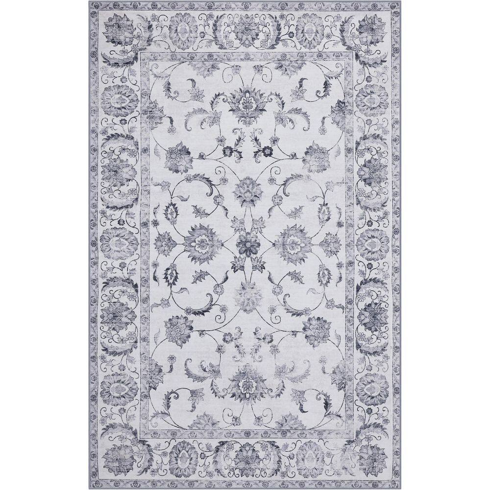Arabella Vintage Floral Border Machine-Washable Ivory/Gray 5 ft. x 8 ft. Area Rug price history on PriceWatchPro