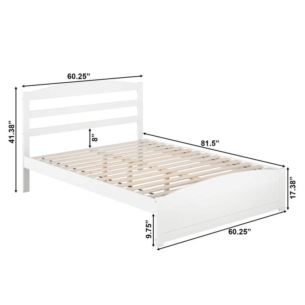 Warren White Solid Wood Queen Platform Bed with Slats