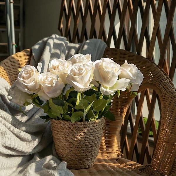 19.5 in. Ivory Indoor Artificial Rose Flower(Set of 20) Z09KZV57DG