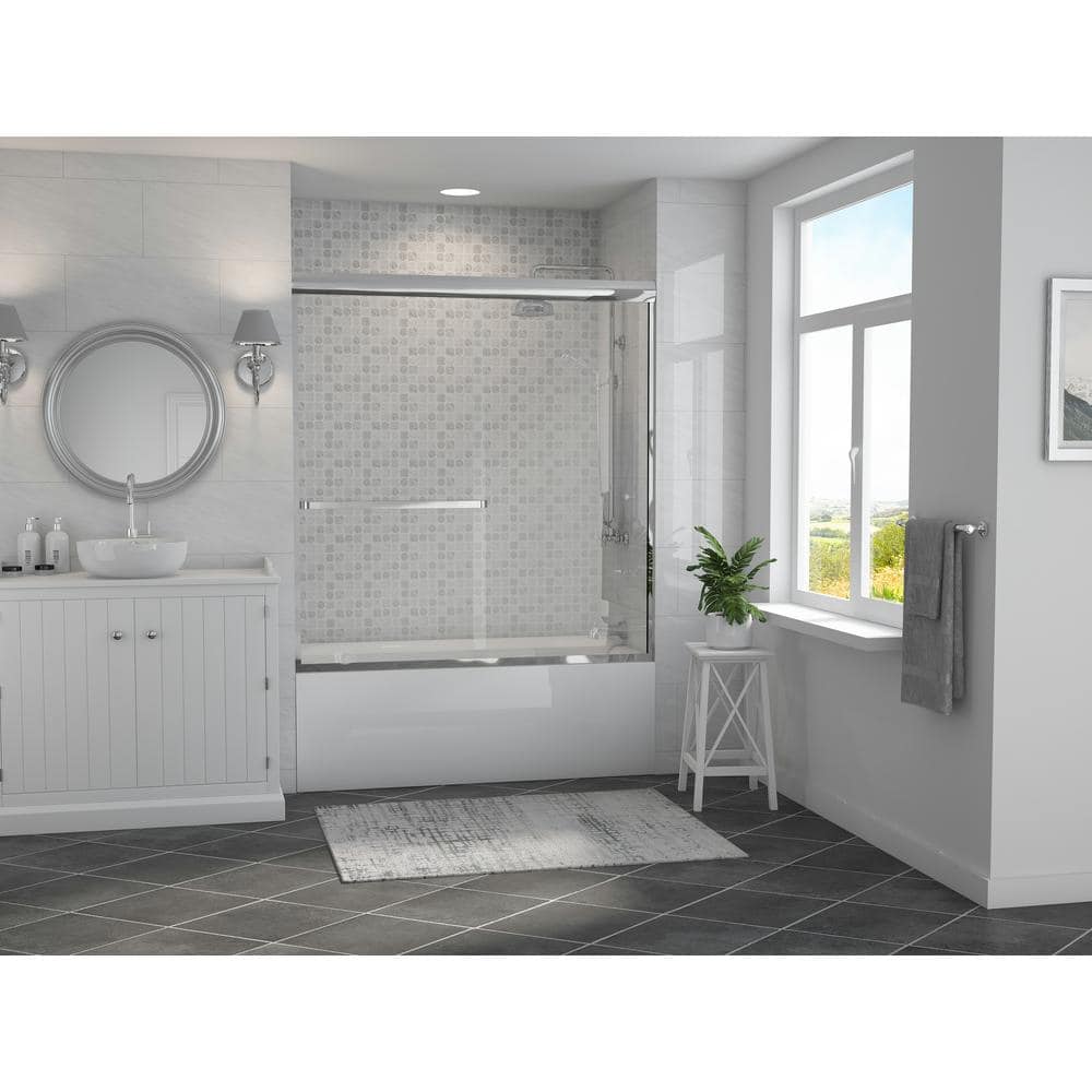 Paragon 3/16 B Series 60 in. x 57 in. Semi-Framed Sliding Tub Door with Towel Bar in Chrome and Clear Glass price history on PriceWatchPro