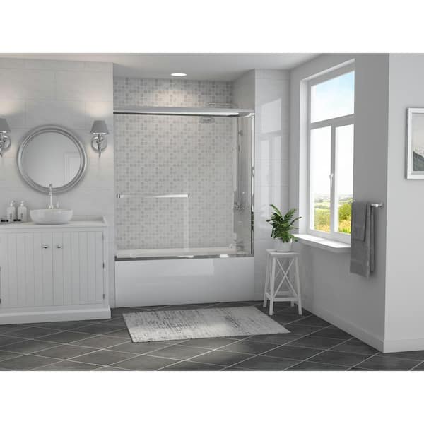 Coastal Shower Doors Paragon 3/16 B 64 in. x 57 in. Semi-Framed Sliding Tub Door with Towel Bar in Chrome and Clear Glass