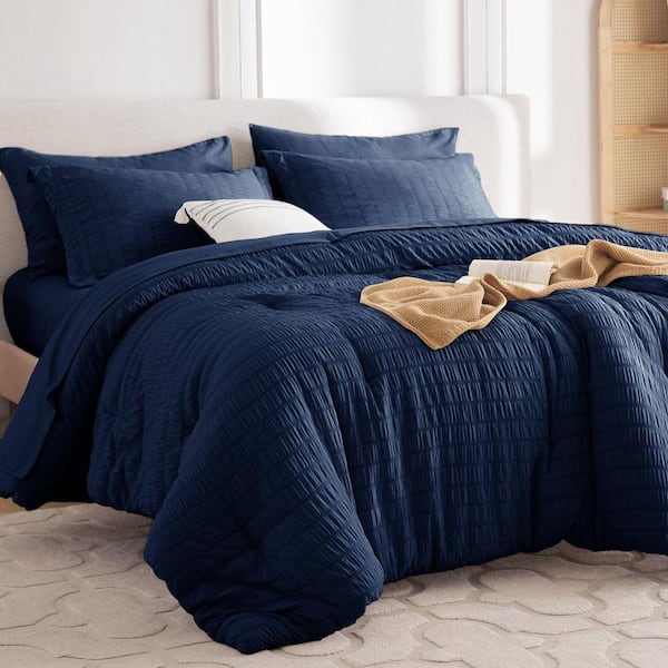 Seersucker All Seasons 7 Pieces Dark Green King Comforter Set Soft