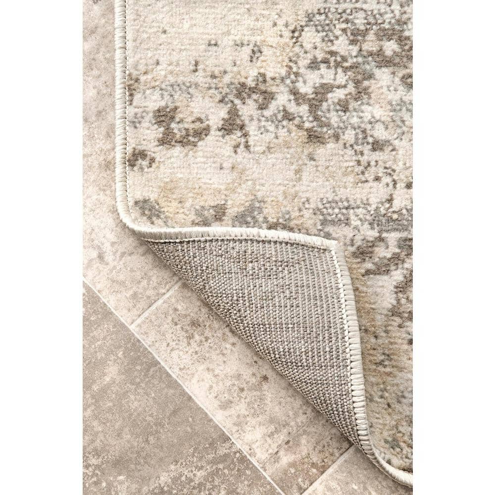 Beige Floral Synthetic Rectangular Area Rug 6' 7" x 9'
