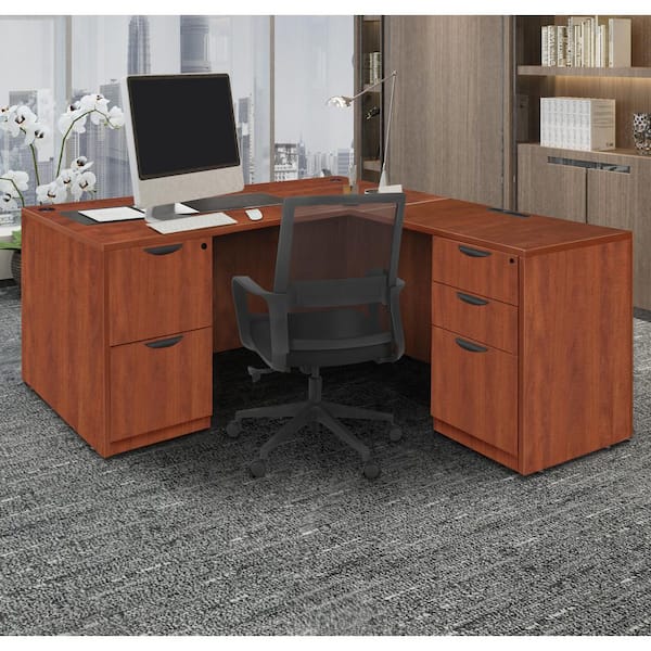 Legacy 71 in x 70 in. Cherry L Desk with Double Full Pedestal Drawer Unit