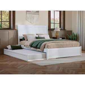 Casanova White Solid Wood Frame Full Platform Bed with Panel Footboard and Twin Trundle