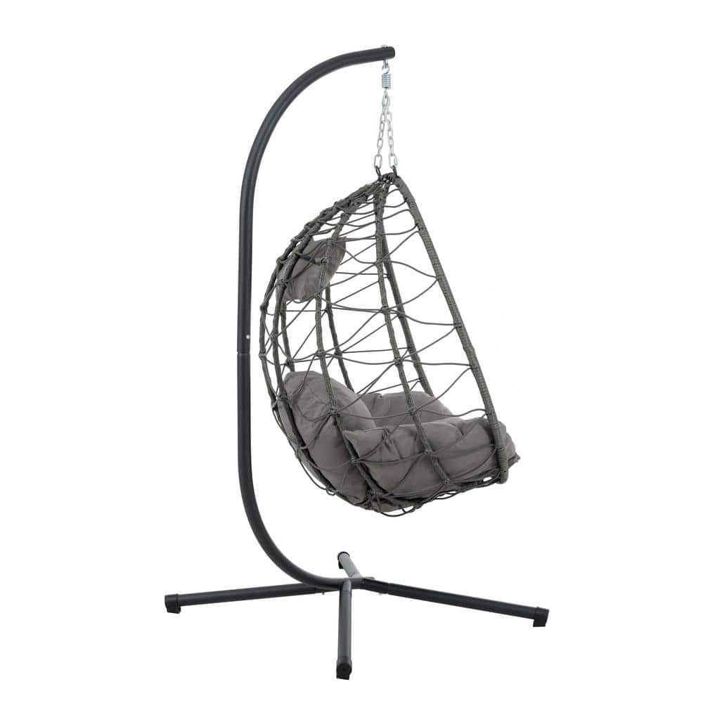 Gray Steel Outdoor Hanging Egg Chair with Cushions