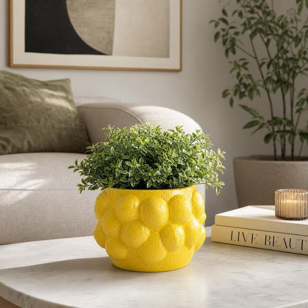 Yellow Ceramic Sculpted Lemons Design Decorative Planter (7 in. W x 5 in. H)