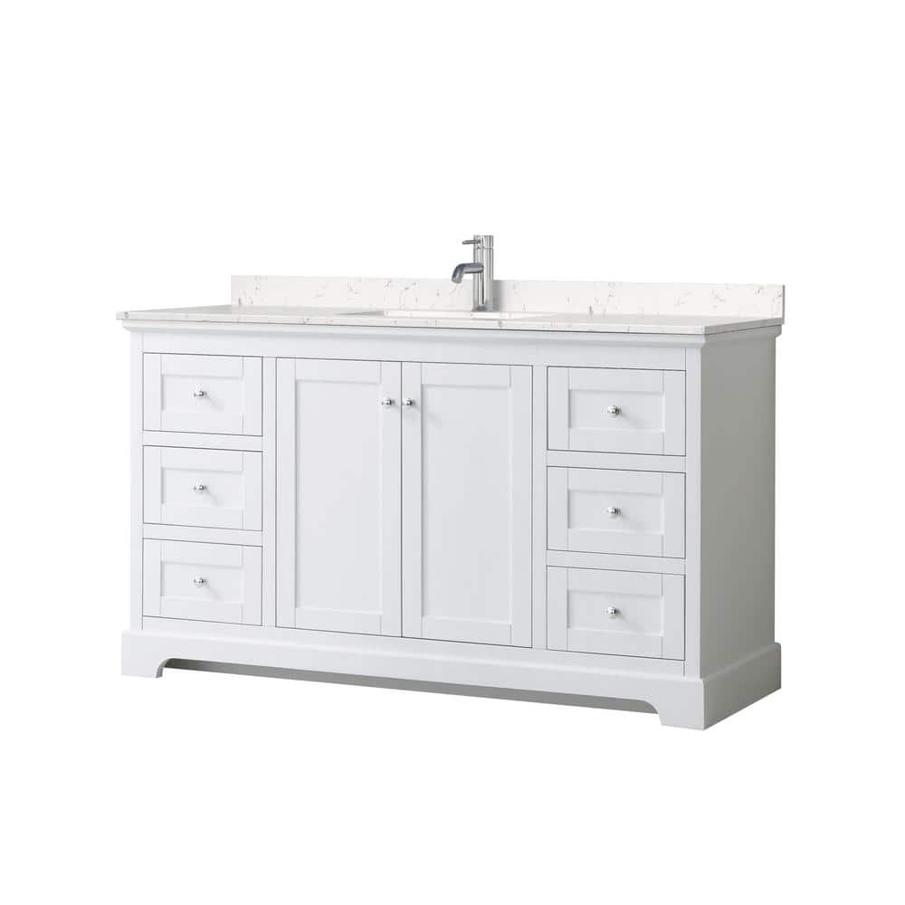 Avery 60" White Single Vanity with Carrara Marble Top
