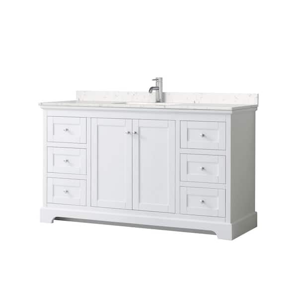 Wyndham Collection Avery 60in.Wx22 in.D Single Vanity in White with Cultured Marble Vanity Top in Light-Vein Carrara with White Basin