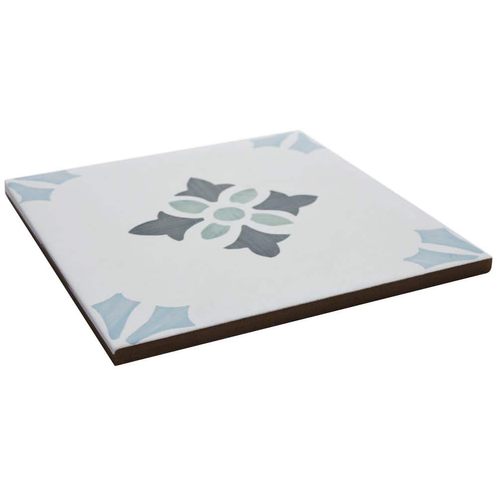 Agave 8.77" Blue and Gray Matte Porcelain Tile