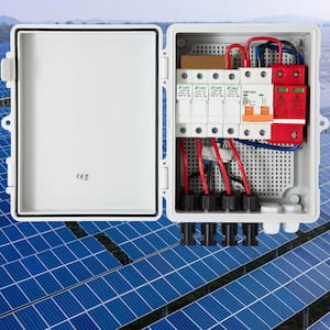 PV Combiner Box 4 String with 15 Amp Rated Current Fuse 63 Amp Circuit Breaker Lightning Arreste Connector