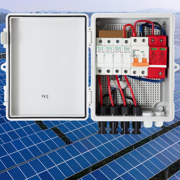 PV Combiner Box 4 String with 15 Amp Rated Current Fuse 63 Amp Circuit Breaker Lightning Arreste Connector
