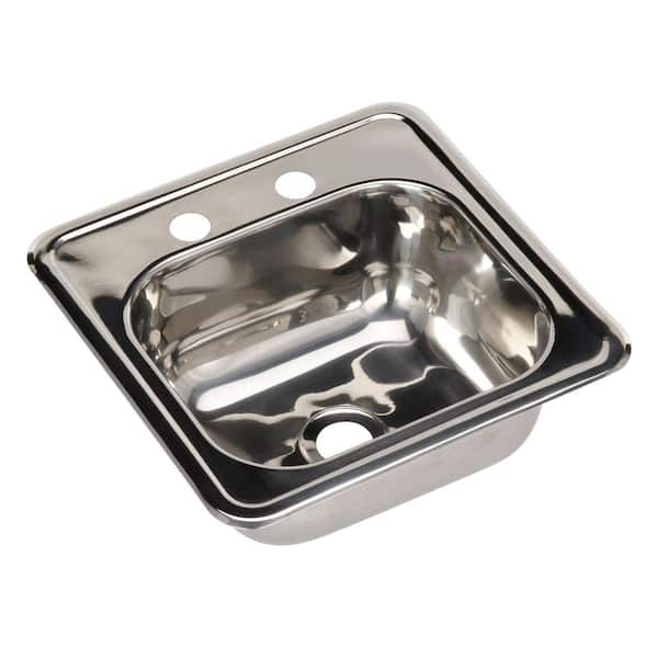 Pegasus Drop-in Polished Stainless Steel 15x15x6 2-Hole Single Basin Bar Sink with Ledge-DISCONTINUED