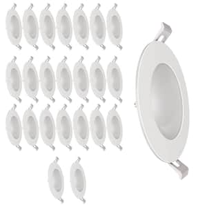 4 in. Integrated LED Selectable CCT Dimmable Thethered J-Box Canless Recessed Light White Trim, 24-Pack