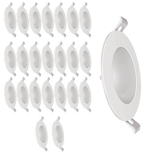 Feit Electric 4 in. Integrated LED Selectable CCT Dimmable Thethered J-Box Canless Recessed Light White Trim, 24-Pack