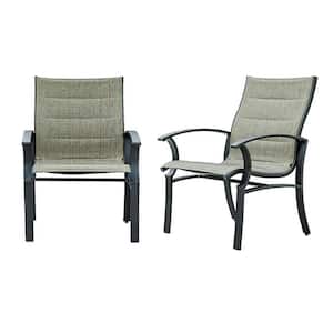 Gray Steel Chair Outdoor Armchair Patio Dining Chairs with Textilene Mesh Fabric (Set of 2)
