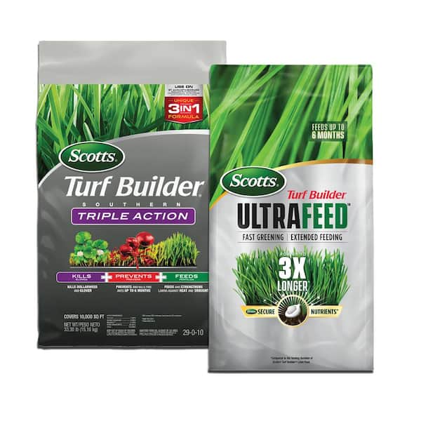 Scotts Turf Builder 20 lb. Ultrafeed and 13.32 lb. Southern Triple Action Lawn Care Bundle for Southern Grass Types