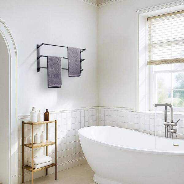 24 in. Matte Black 3-Tier Wall Mounted Towel Rack with Mounting Hardware in Stainless Steel
