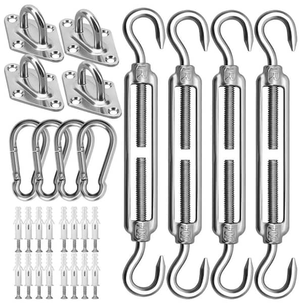 Angel Sar 6 in. Sliver Stainless Steel Sun Shade Sail Hardware Kit for Outdoor Patio Canopy Garden (44-Pcs)