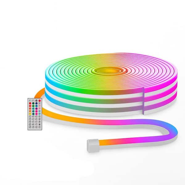 100 ft. White Integrated LED RGB Neon Rope Light Fixture, App and Remote Control, IP65 Waterproof Strip Light Fixture