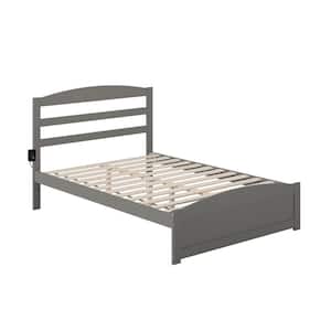 Warren 53-1/2 in. W Grey Full Solid Wood Frame with Footboard and Attachable USB Device Charger Platform Bed