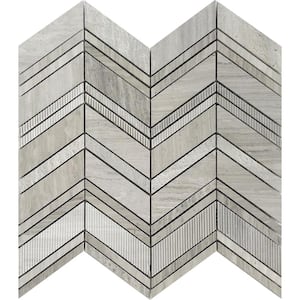 Wooden Beige 13 in. x 13.5 in. Chevron Polished and Etched Marble Mosaic Floor and Wall Tile (6.09 sq. ft./Case)