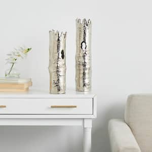 Silver Tree Trunk Inspired Aluminum Decorative Vase (Set of 2)