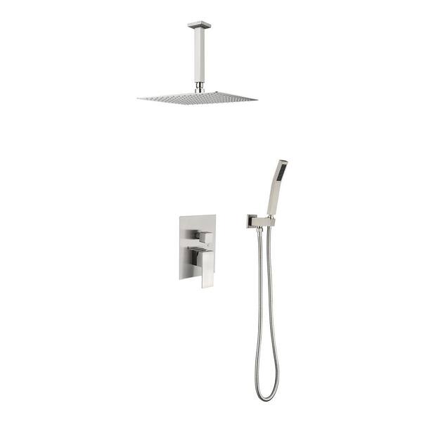 Unbranded Shower Faucets Sets 2-Spray Ceiling Mount 16 in. Wall Bar Shower Kit with Hand Shower in Brushed Nickel Shower System