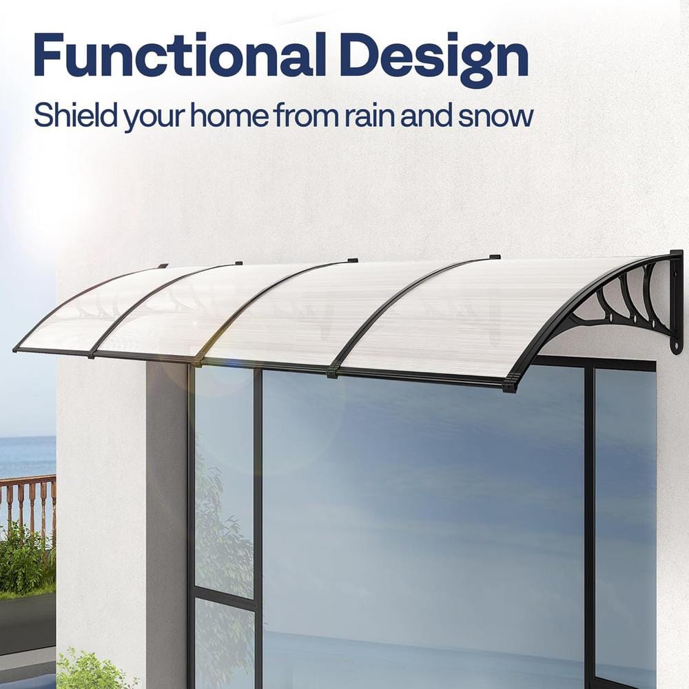 11'' H x 153.55'' W Black and Clear Polycarbonate Window Door Awning